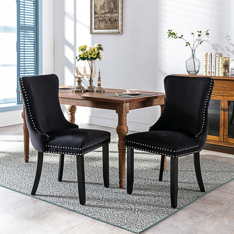 Chaise d'appoint Madra, Velours noir, Noir