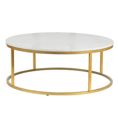 Table basse ronde en marbre Evolve pour salon - blanc / or 36 po