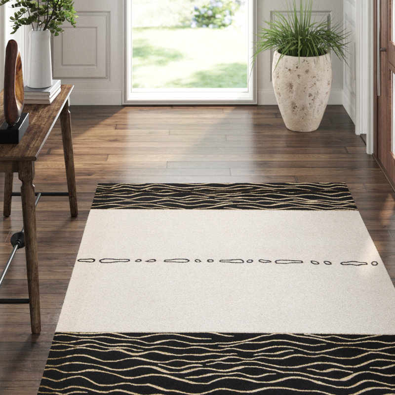 Hand-Knotted High-Quality Beige and Black Area Rug