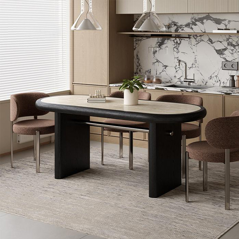 Ensemble de table de salle à manger ovale Crème, H 29,53 po x L 55,12 po x l 31,5 po