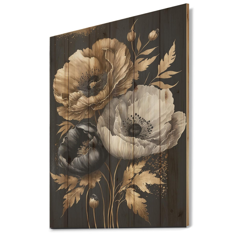 Golden Gothic Floral Bouquet I - impression sans cadre sur bois, H 32 po x l 24 po x P 1 po