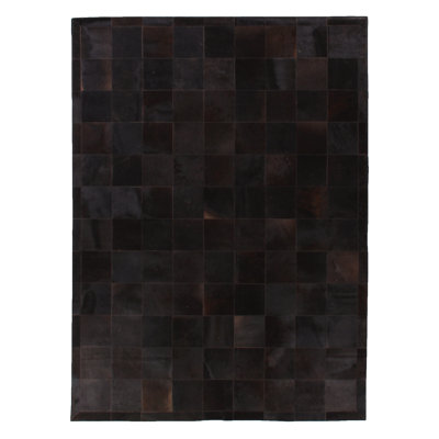 Natural Hide hand-tufted Leather Hide Black Area Rug