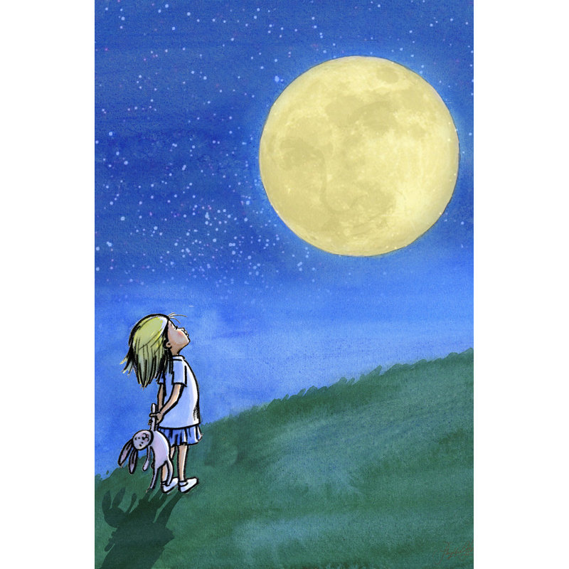 « fille et lune » par phyllis harris, reproduction d’art sur toile tendue, H 24 po x l 16 po x P 1,5 po