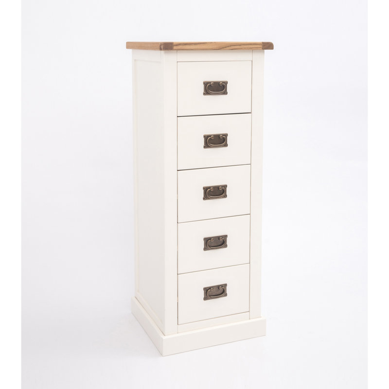 Abrahamson 45 cm W Chest of 5 Drawers, Antique brass/White/Brass