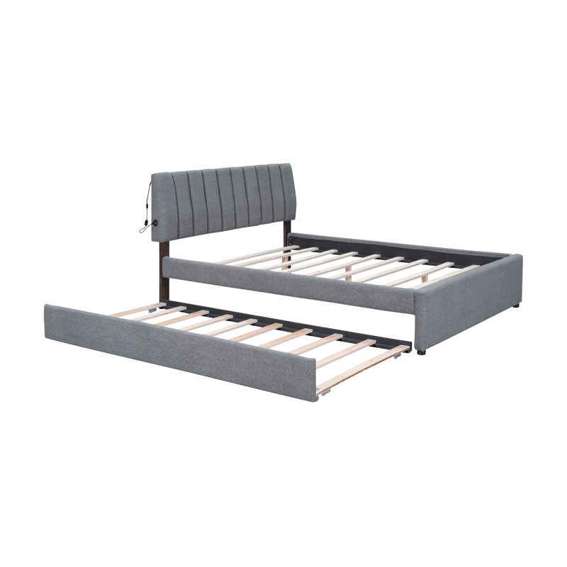Lit plateforme tapissier grand avec lit gigogne simple TG Teddy