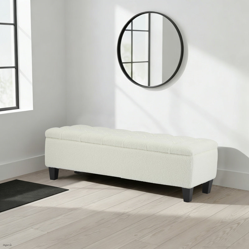 Banc de rangement avec repose-pieds Boucle, Blanc