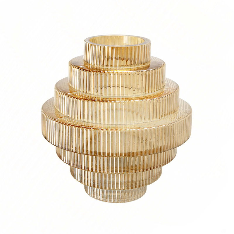 D9.1X9.8" Multi-Tiered Geometric Vase, Natural, overall height- 9.8", 1