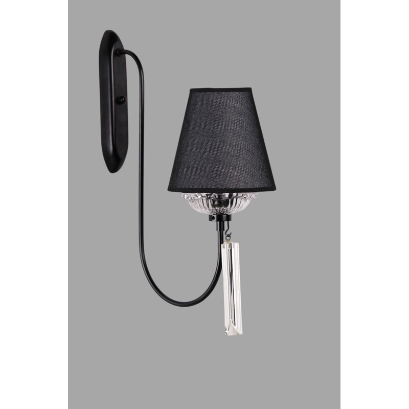 Stylish Wall Lamp with Metal Body, Black Finish, 20.5 x 9.8 x 2.0 inches | Fabric Shade, E27 Socket for Max 40W Bulb (Not Included) | Elegant Lighting Solution for Living Rooms, Bedrooms & Hallways