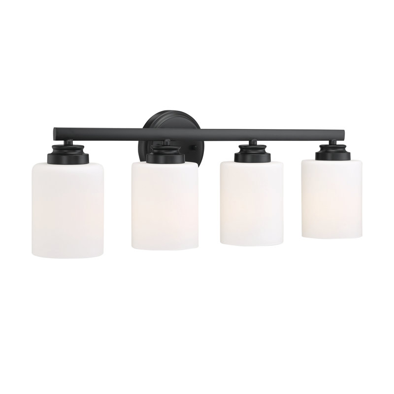 Éclairage de salle de bain à intensité variable 4 lumières Abdulkadyr, Noir mat, Blanc givré