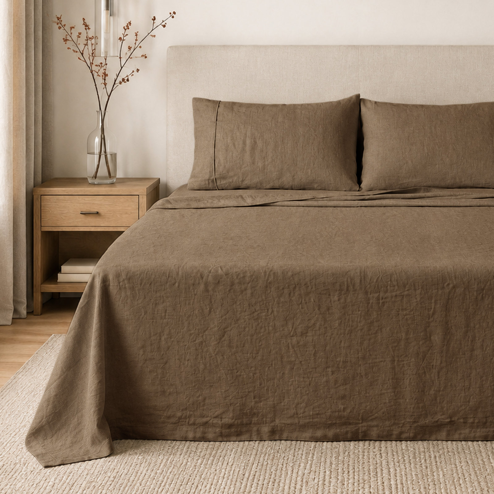 Clara 100% French Linen Sheet Set, Full, Cocoa