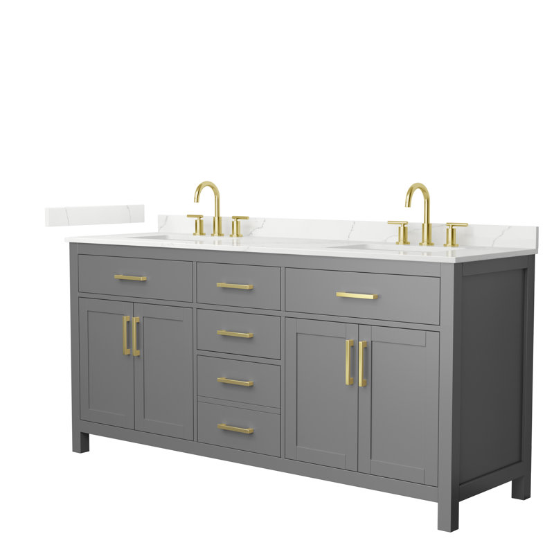 Beckett 72" Freestanding Double Bathroom Vanity with Quartz Top, Brushed Gold, Giotto Quartz, Dark Gray