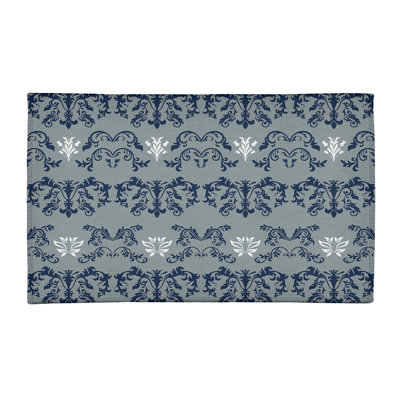 Tapis damassé argent / bleu marine