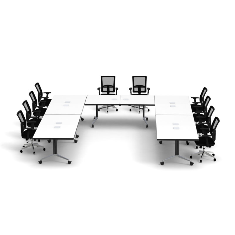Rectangle 10 Person Flip Top 72'' L Modular Training Table and Chair Set with Casters and Modesty Panel and Cable Management