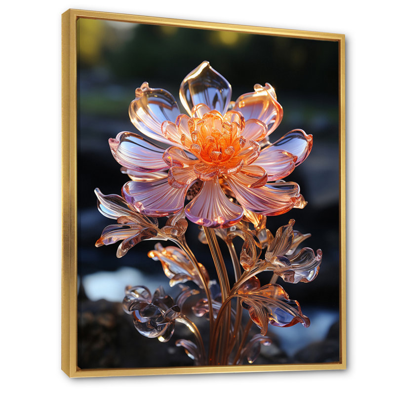 " Peach Flower Crystal II ", Gold Floater Framed, 32" H x 16" W x 1.5" D