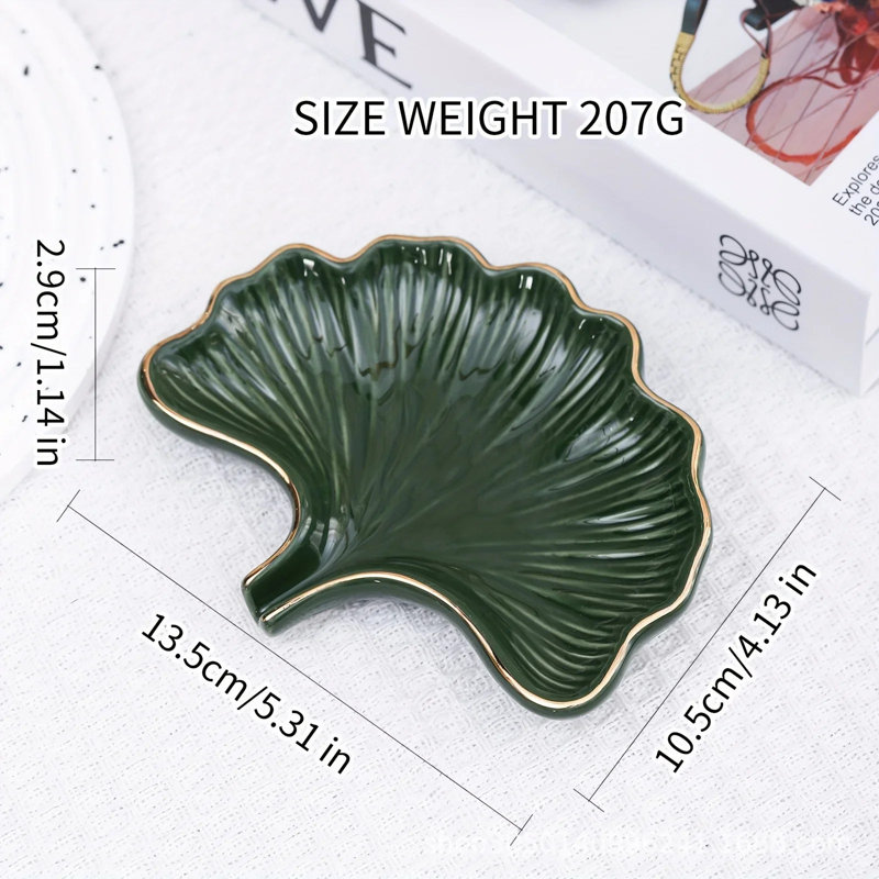 Soap Dish - Ceramic Golden Leaf, White