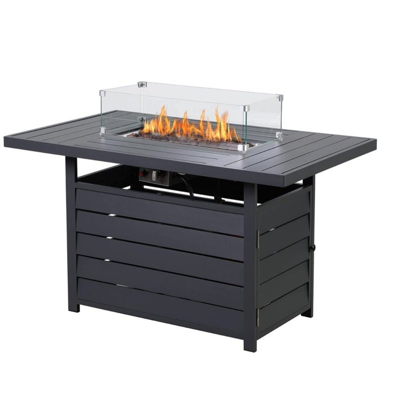 54.3 Outdoor Dark Grey Aluminum Fire Pit, 50000 Gas, Stainless Burner, Lava Rock, Waterproof Cover, Creates A Charming Spot Rectangular Table, , Aluminum, Meets Comfort Requirements