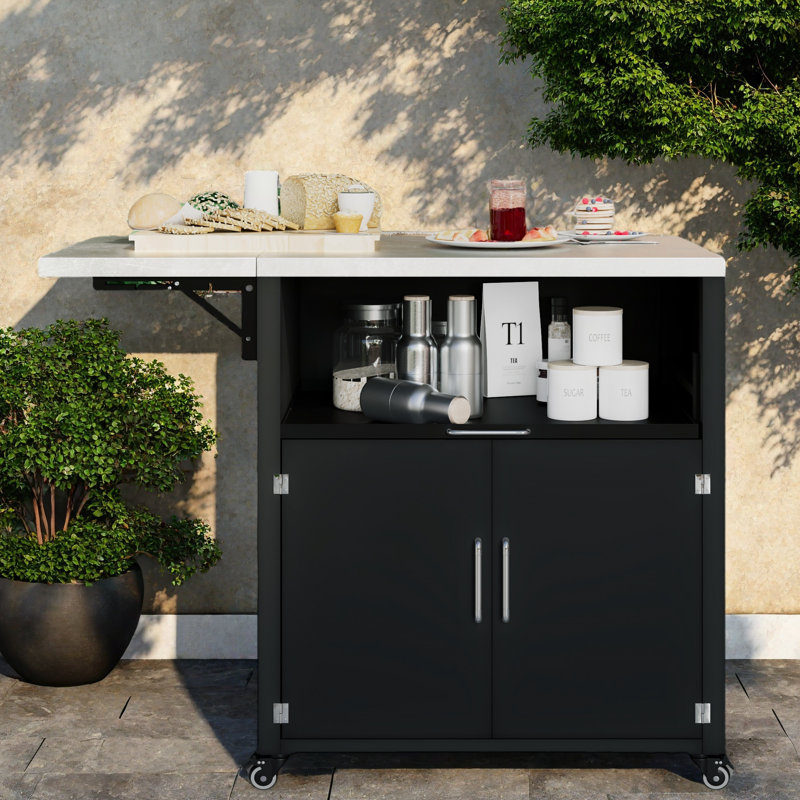 Versatile Outdoor Kitchen Island With Folding & Expandable Work Surfaces, A Spacious Storage Drawer, Cabinet And Lockable Wheels