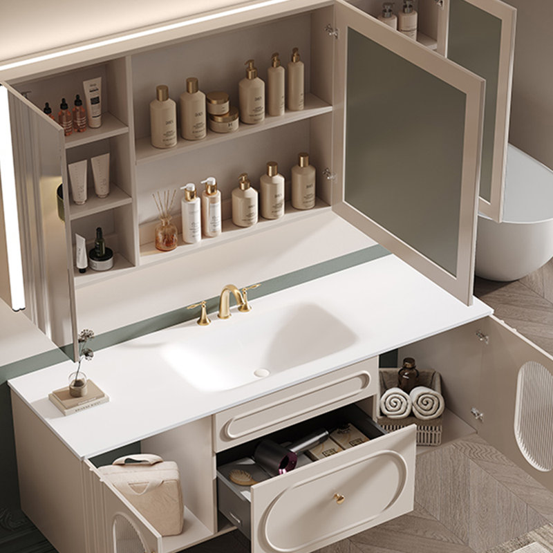French minimalist bathroom cabinet, 19.69" H x 51.18" W x 21.65" D