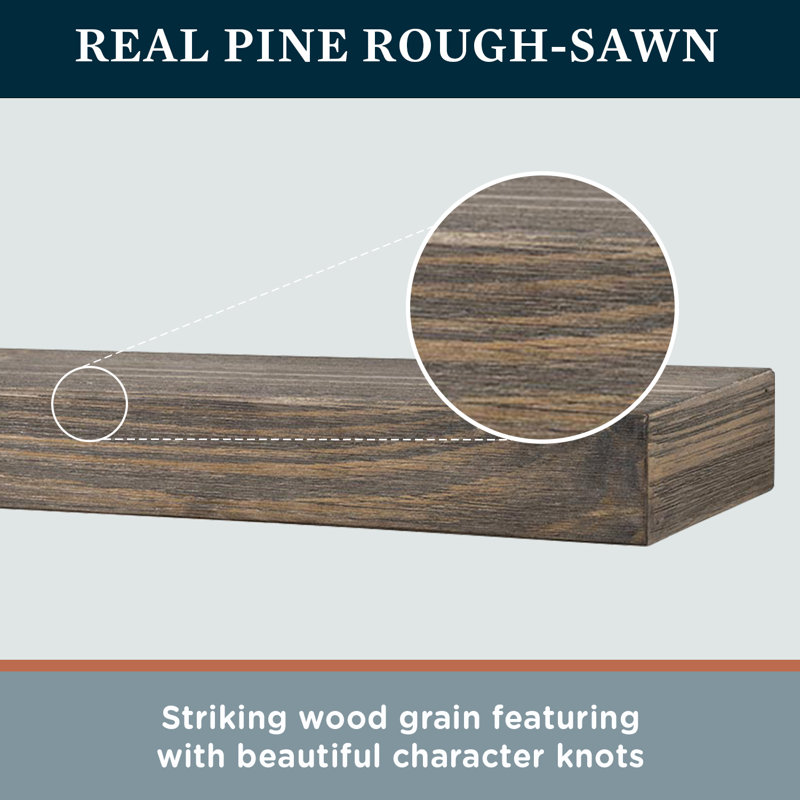 Modern Ember Vara Wood Mantel Shelf - 3 Inch Height - Variations in Grain and Natural Distressing, Driftwood, 60"