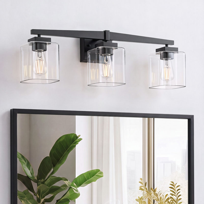 Éclairage de meuble-lavabo carré noir, Noir mat