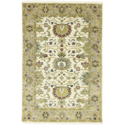 Tapis oriental crème en laine noué à la main 4 pi x 6 pi de style oriental