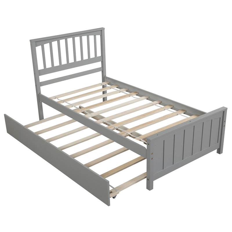 Lit plateforme simple avec lit gigogne, Gris