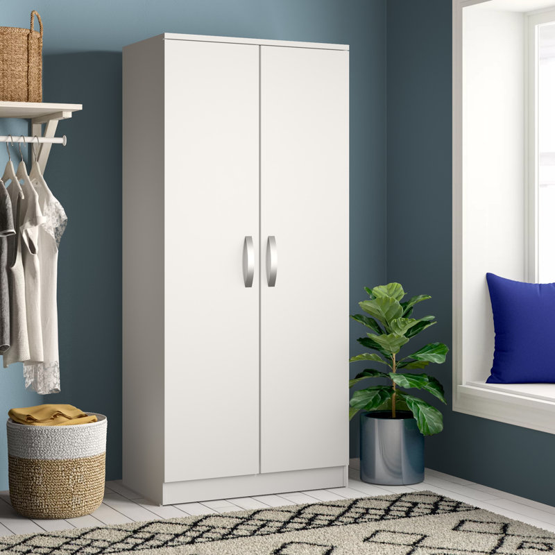 Arkadij 2 Door High Gloss Manufactured Wood Wardrobe With Internal Shelf and Hanging Rail, White