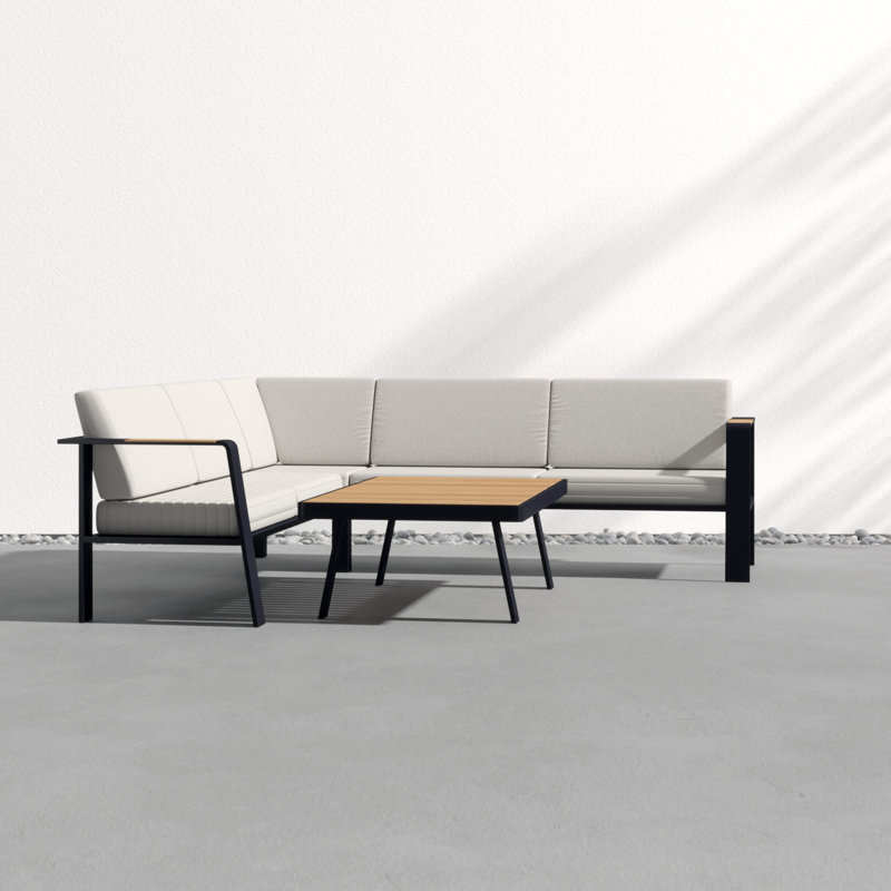 Ensemble de conversation modulaire en teck avec coussins 4 pièces Raven, Taupe