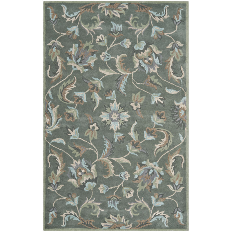 Gray Floral Handmade Wool Tufted Area Rug, 3' x 5'