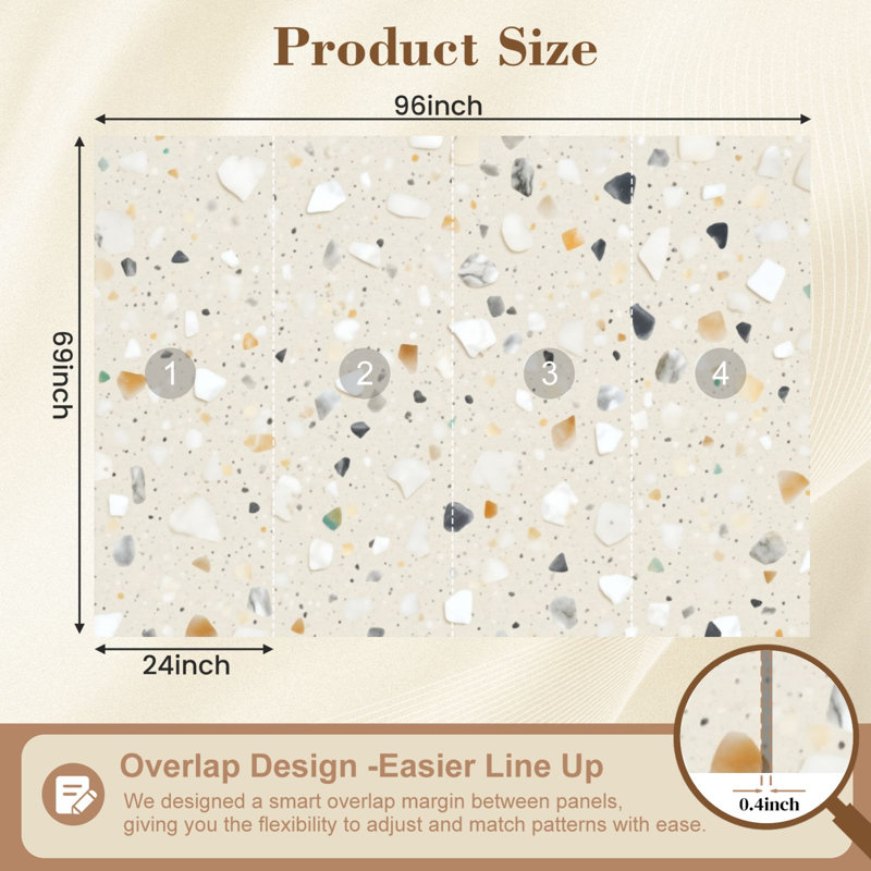 Papier peint auto-adhésif mural moderne Terrazzo Marble, 96" L x 69" W