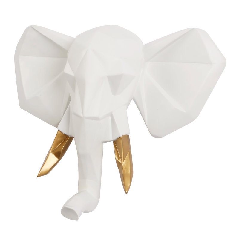 Animals Wall Decor on Polyresin, Single, White/Gold