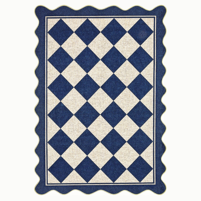 Tapis pour salon, tapis lavable à la machine et antidérapant, Bleu, Rectangle 5 pi x 7 pi