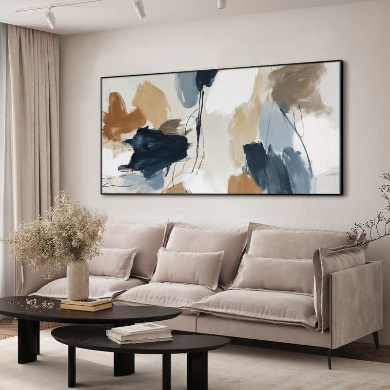 Extra Large Wall Art Fabric Print - Earthy Hue Abstract Art Artwork Decor for Living Room or Bedroom - "Frame Assembly Required (Unfinished Frame)"