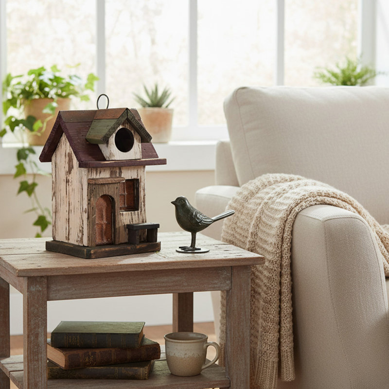 Maison d'oiseaux en bois avec banc Haight