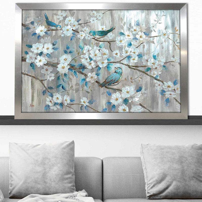 Bleu sarcelle par Nan - Peinture, Encadrement argenté, H 21,5 po x l 27,5 po x P 0,75 po