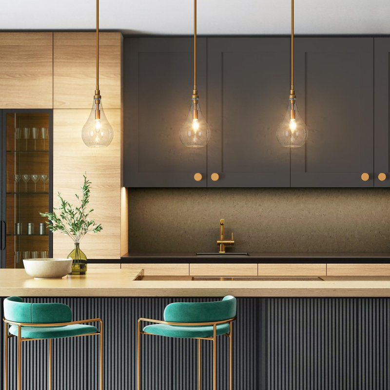 1 - Light Single Teardrop Pendant Light, Brushed Brass