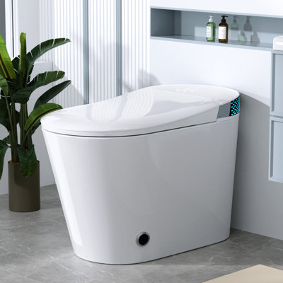 Toilette bidet, coup de pied de pied, couvercle à ouverture / fermeture automatique, siège chauffant, eau chaude instantanée, séchage à l'air, hauteur confortable, affichage à DEL, fonction Smart Kick télécommandée, couvercle et ouverture / fermeture du siège, réglable