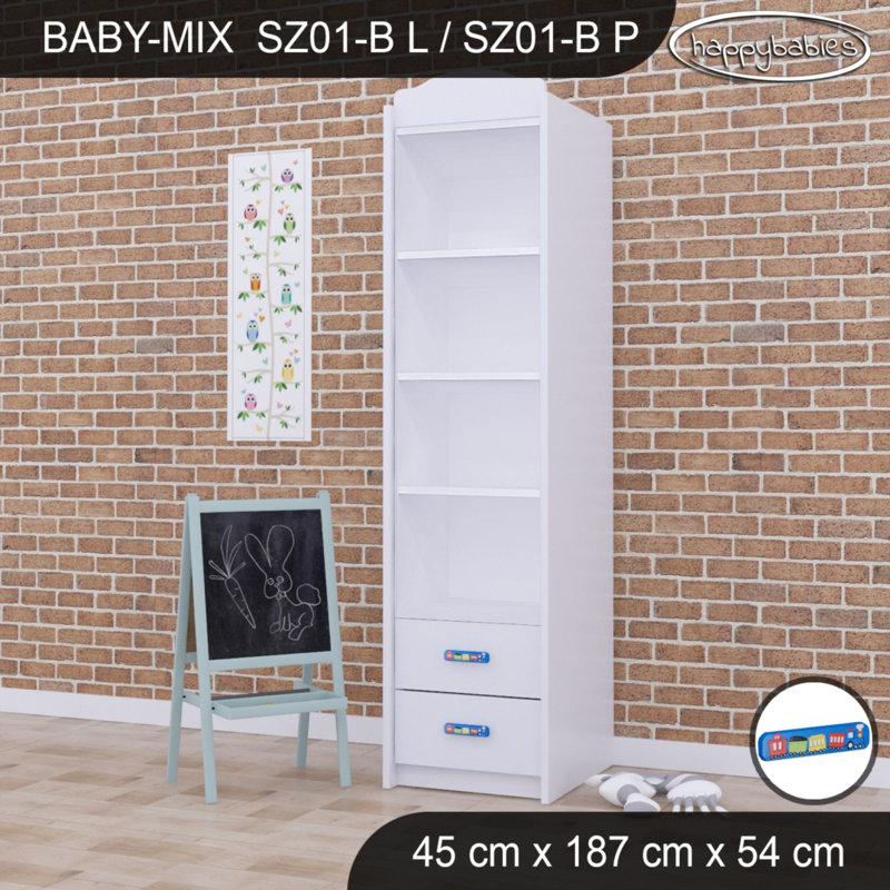 Baby Mix Train 1 Door Wardrobe, White/Blue