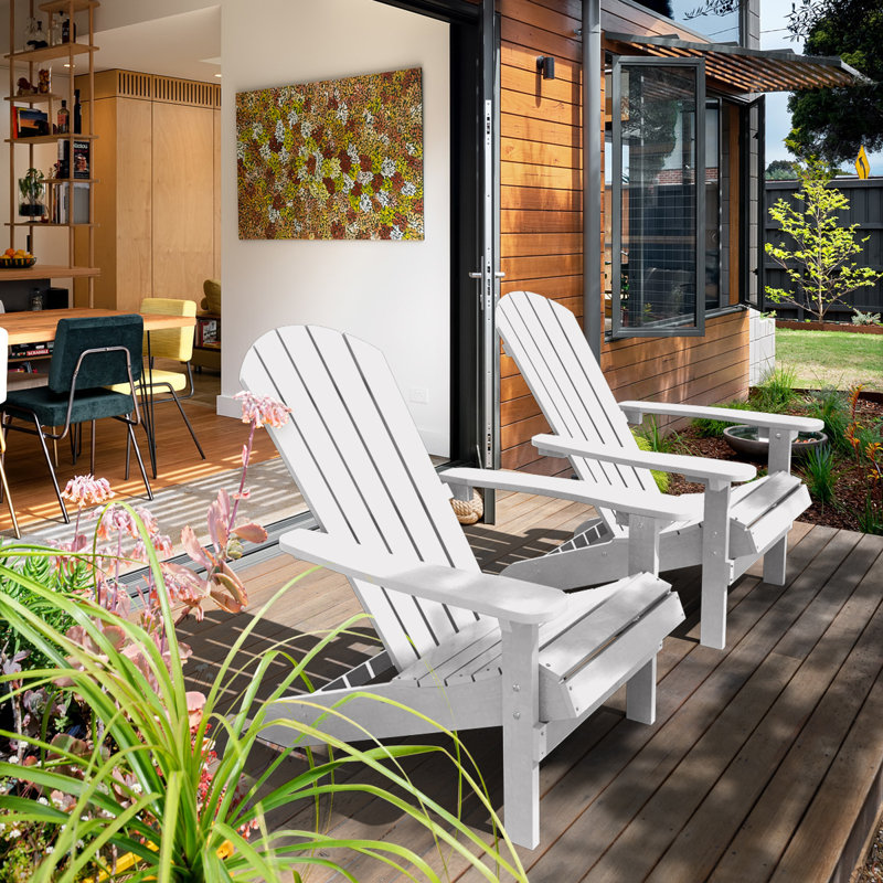 Plastic Adirondack Chair set of 2, All-Weather HIPS Outdoor Patio Chairs for Lawn, Garden, Fire Pit, Backyard, White