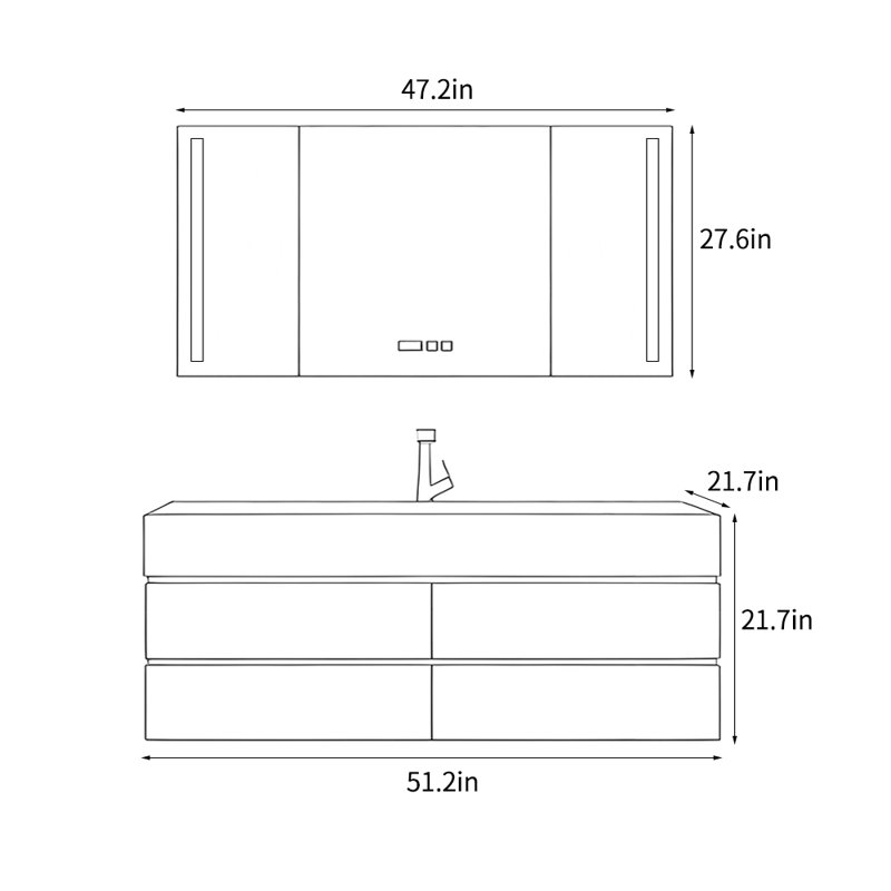 Armoire de salle de bain simple de style japonais, H 21,7 po x l 51,2 po x P 21,7 po, Brown