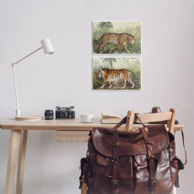 «Jaguar & Tiger Jungle Scene», ensemble de 2 plaques murales par Julia Purinton