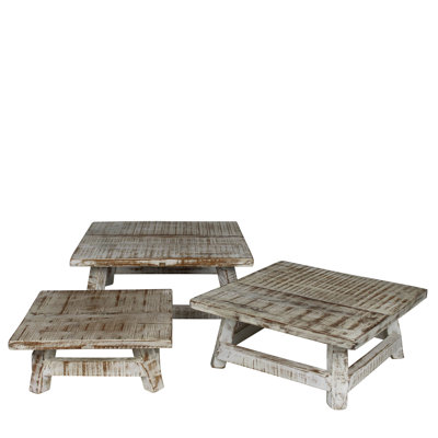 Laredo Wood Risers, Whitewash, Set Of 3 Sm: 10X10x4, Med: 12X12x5, Lrg: 14X14x6