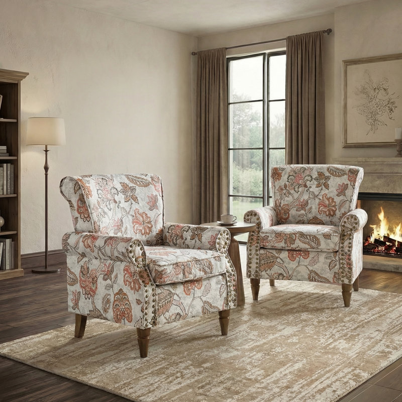 Fauteuil rembourré avec garniture cloutée l 30 po Asul, Polyester rose