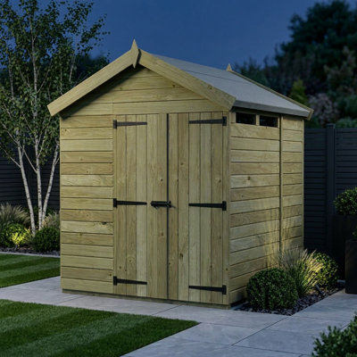 Total Sheds 7ft x 7ft Security Apex Shed - Heavy-Duty Hasp Staple Anti-Tamper - Pressure Treated Timber - UK Manufactured