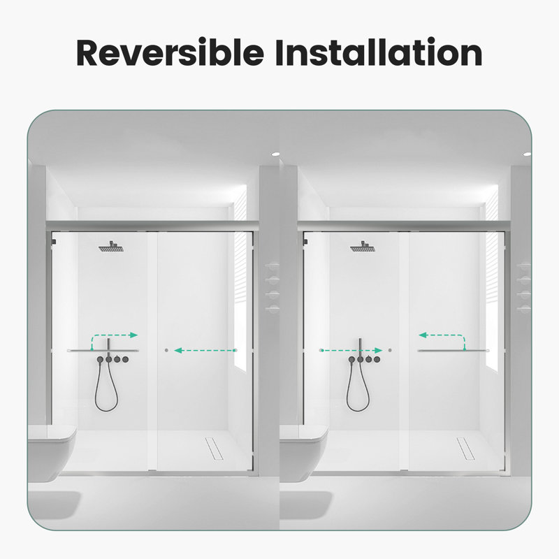 Semi-Frameless Double Sliding Shower Door, Silver