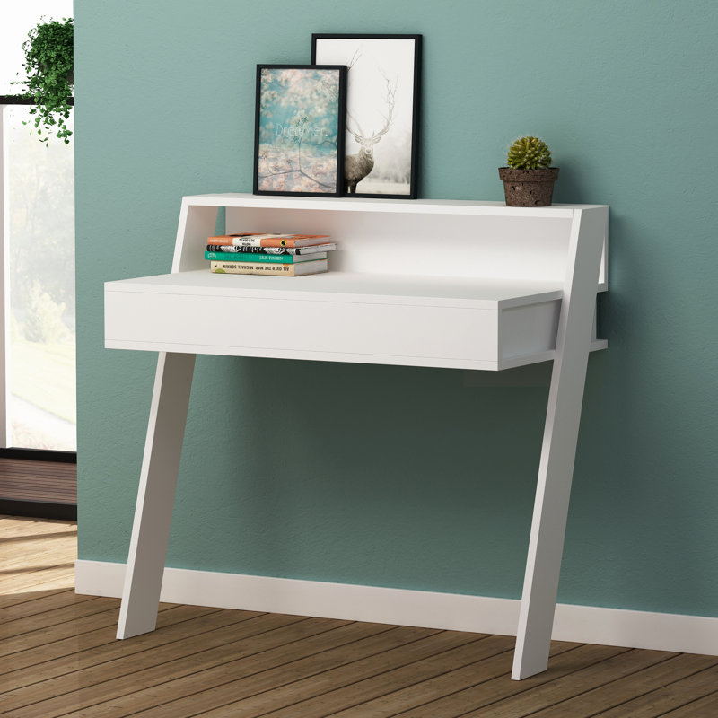 Cowork Modern Floating Desk Wall Mounted With Drawer 94cm Wide, White