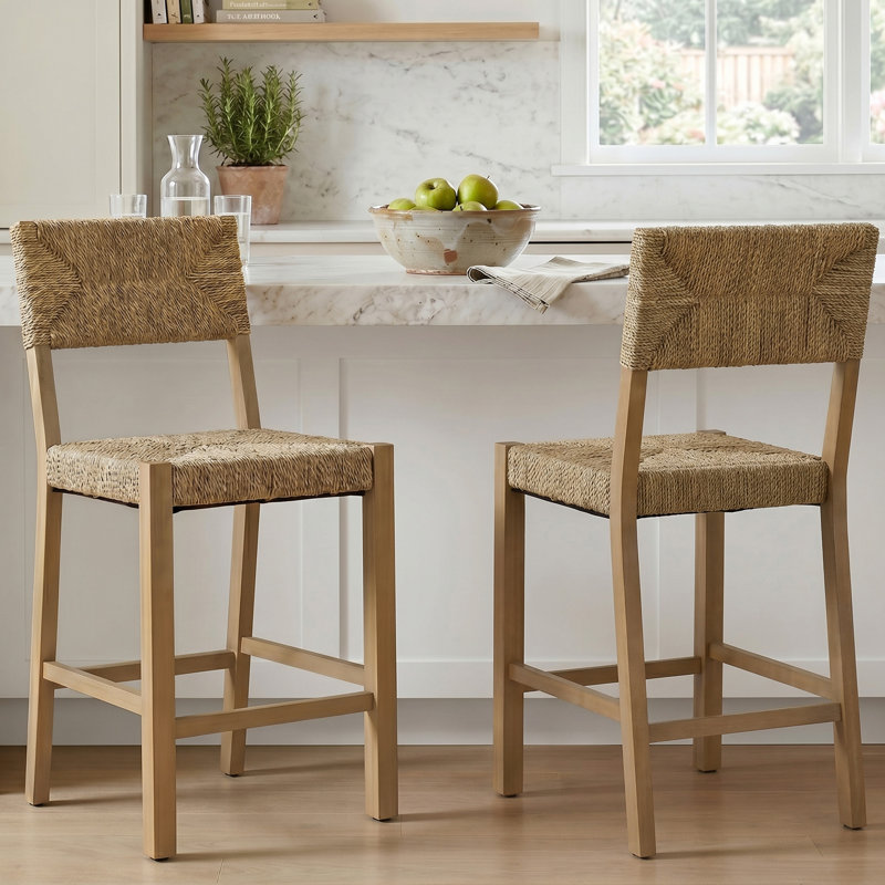 Tabouret de comptoir en bois massif de 21 po de style ferme rustique Cledia