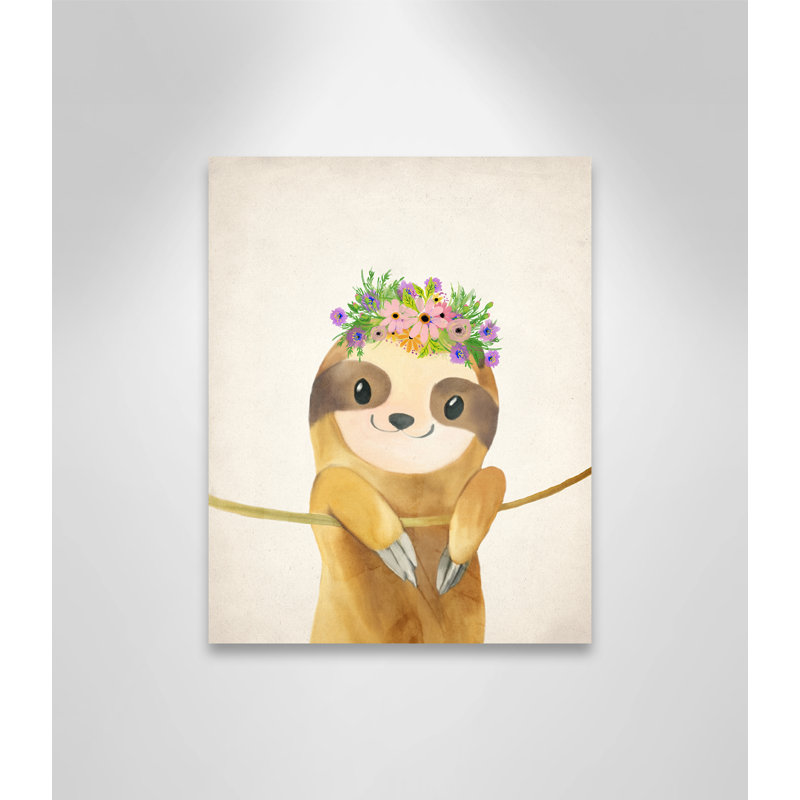 Sloth floral 1, H 14 po x l 11 po x P 1,5 po, Toile