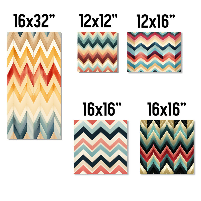 Christenson - Ensemble de 5 reproductions d'art sur toile à chevrons, Toile tendue