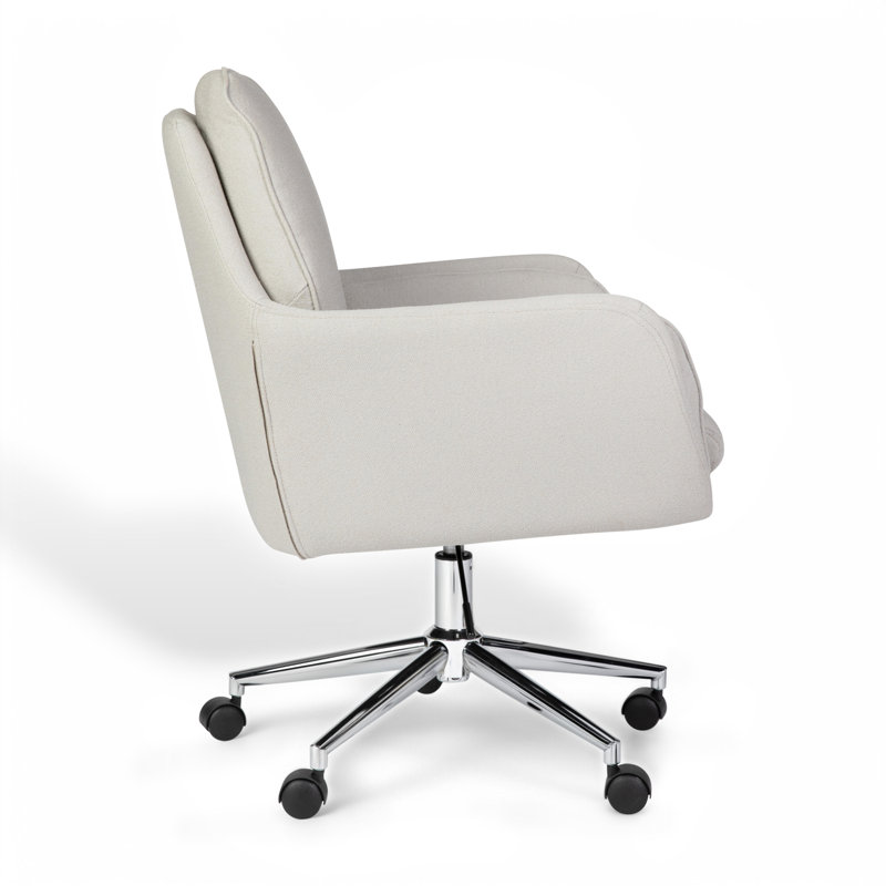 Martha Stewart Clara Upholstered Swivel Home Office Chair With Double Cushions, Gray, Nickel